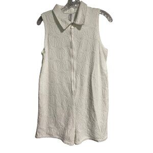 Sandy Beach Seashell Print Sleeveless Zip Up Terry Cloth Cover Up White XS